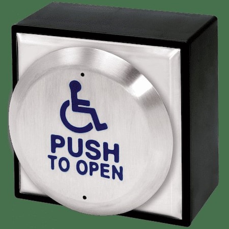 Seco-Larm Large 4.5 Round Push Plate with Stainless steel button with the International Symbol of SLM-SD-7983-SSHQ